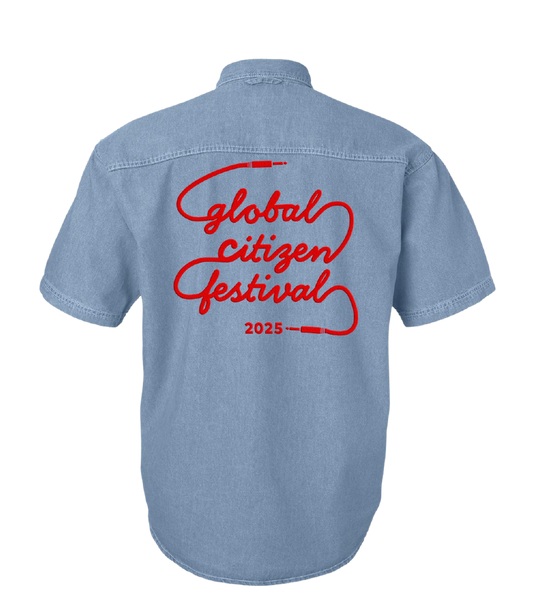 GCF 2025 Embroidered Short Sleeve Denim Shirt